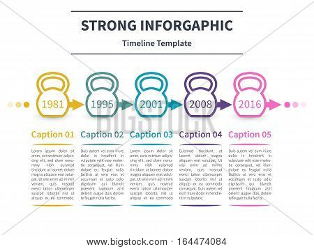 Vector infographic template. Timeline concept with kettlebell stylized elements on the white background.