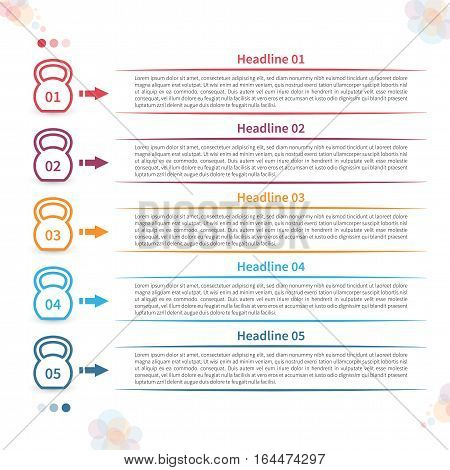 Vector infographic template. Timeline concept with kettlebell stylized elements on the white background.