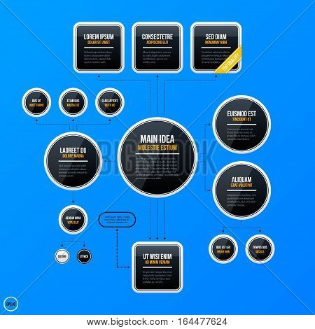 Corporate Business Organization Chart Template On Bright Blue Background. Useful For Presentations A