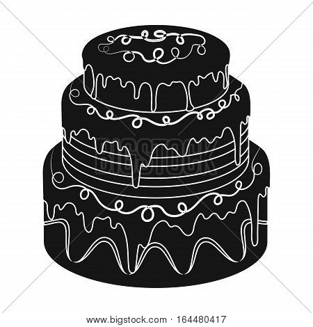 Blue three-ply cake icon in black design isolated on white background. Cakes symbol stock vector illustration.