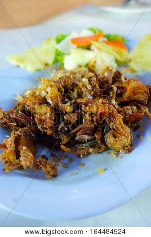 fried pork entrails with garlic Thai food