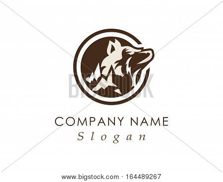 Wolf in the mountains logo on white backgorund