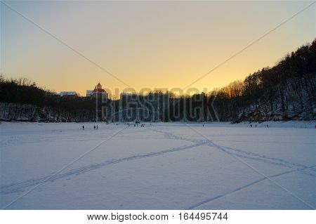 Castle Veveri Brno in Winter at dusk