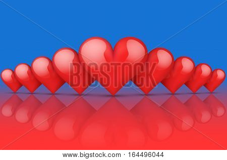 Realistic Red Romantic Hearts Background. Hot and Cold style. Card and Invitation of Happy Valentines Day Greetings. Vector Illustration
