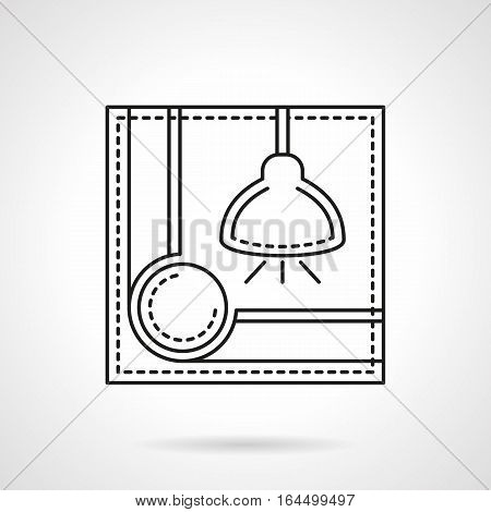 Abstract symbol for sport games and recreation. Corner of pool table and illuminated lamp - lighting equipment for billiards. Flat black line vector icon.