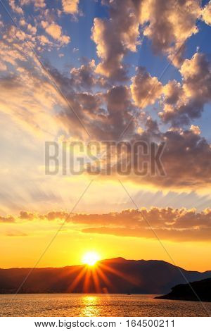 Sunrise Over Peljesac Peninsula And Peljeski Strait, Korcula, Croatia.