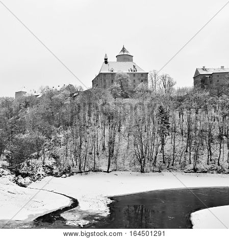 Winter Landscape With A Beautiful Gothic Castle Veveri. Brno City - Czech Republic - Central Europe.