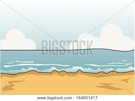 The sandy shore. The blue sea. The white clouds.