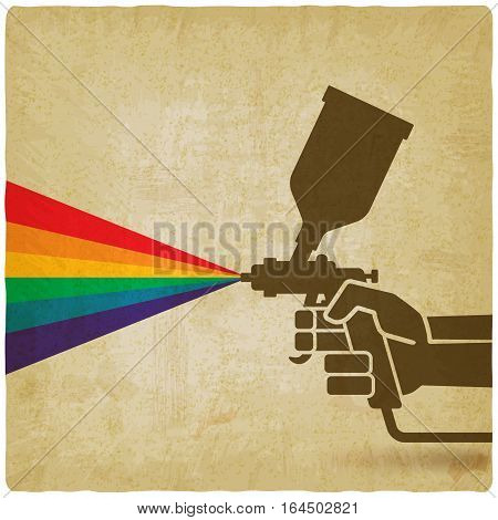 hand with spray gun old background. vector illustration - eps 10