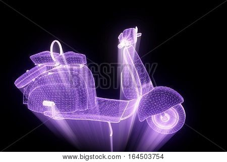 Motorroller in Hologram Wireframe Style. Nice 3D Rendering