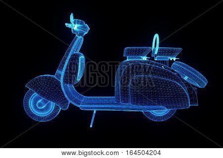 Motorroller in Hologram Wireframe Style. Nice 3D Rendering