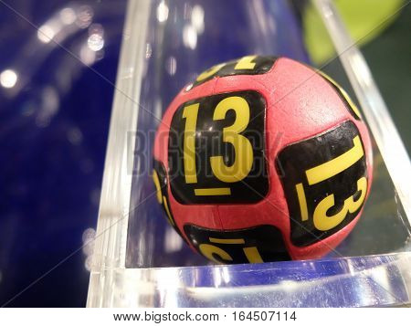 Image of lottery balls during extraction of the winning numbers.