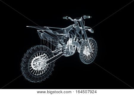 Motorbike in Hologram Wireframe Style. Nice 3D Rendering