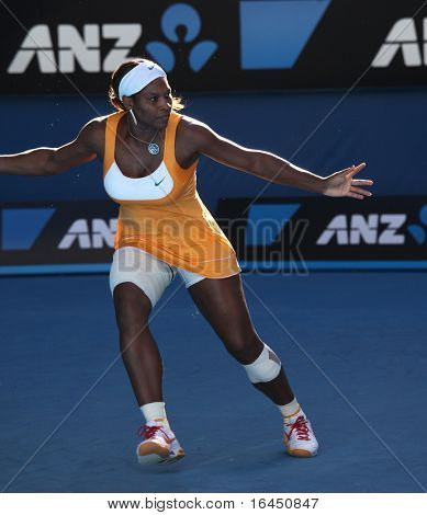 MELBOURNE, Australien - 25 januari: Serena Williams i sin seger över Samantha Stosur på 2010 Austr