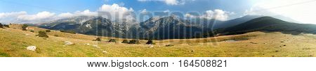 Panoramic mountain view from romanian Carpathi Retezat mountains Romania