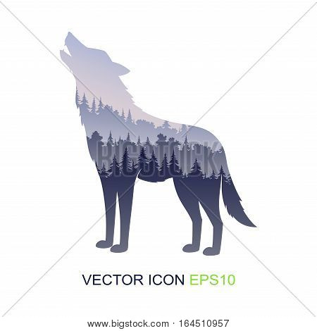 Silhouette of the wolf. Wild nature. Silhouette of a wolf and wildlife. Logo. Vector illustration.