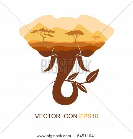 Elephant symbol. Silhouette of an elephant. Logo for tea. Flat icon. African nature.Vector illustration.