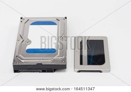 Internal Hard Drive And Solid State Drive Disk On White