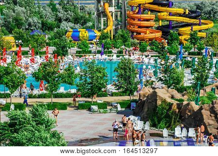 Aerial view at the biggest aquapark in Ukraine