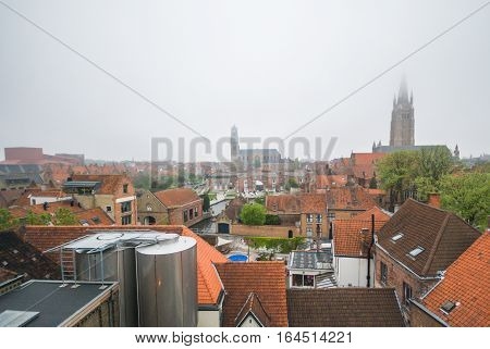 Aerial city view of Brugge Belgium Europe