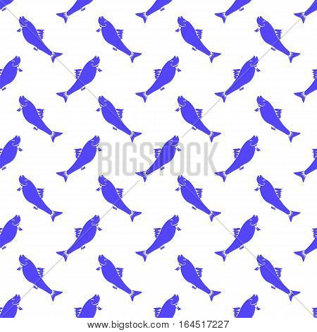 Fresh Fish Isolated on White Background. Seamless Pattern