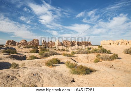 Ruins of the Fortress Kyzyl-Kala of Ancient Khorezm in Kyzylkum desert. Uzbekistan