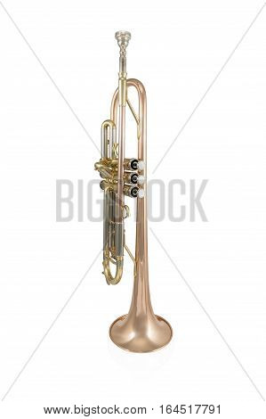 Beautiful brass tube with a copper tint upright isolated on a white background