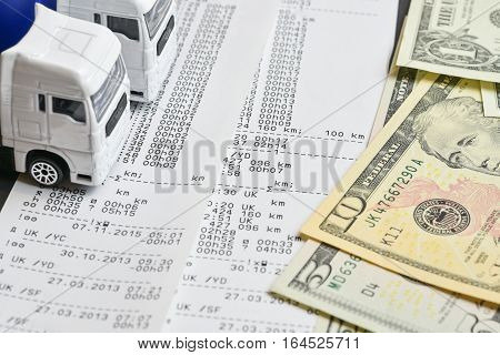 Digital tachograph printed day shift with lorry and cash