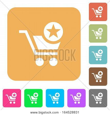 Mark cart item flat icons on rounded square vivid color backgrounds.