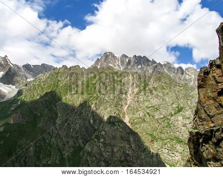 Mountain landscape in the area of Mount Elbrus. The gorge Adyr-Su Russia