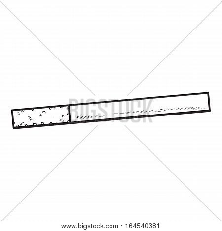 Unlit cigarette with yellow filter, side view, sketch vector illustration isolated on white background. Whole, new hand drawn cigarette, ready to smoke, tobacco product