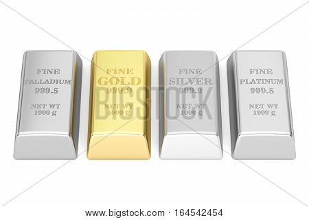 set of monetary metals ingots 3D rendering