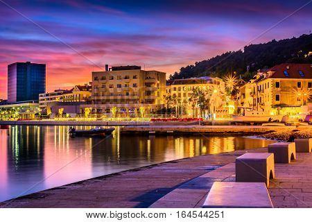 Scenic view at city center in town Split, popular mediterranean touristic destination on Adriatic Coast, Croatia Europe.