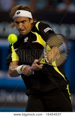 MELBOURNE - 26 januari: David Ferrer van Spanje in zijn kwartfinale winnen Rafael Nadal van Spanje in