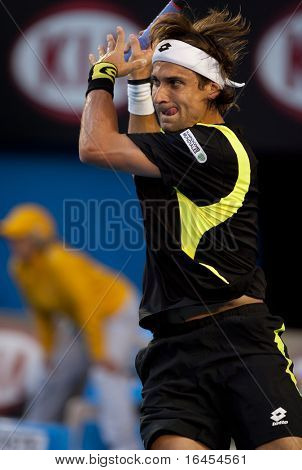 MELBOURNE - 26 januari: David Ferrer van Spanje in zijn kwartfinale winnen Rafael Nadal van Spanje in