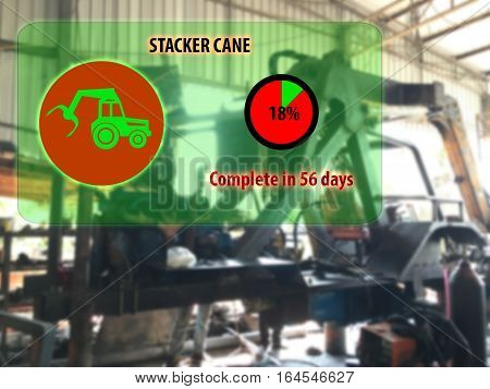 Internet of things agriculture equipment conceptindustrial agricultureFarmer use augmented reality to check the amount percent that progress while installment the stacker cane in the garage
