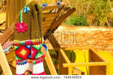 Handmade scarf in the Uros Floating Island on Lake Titicaca in Peru