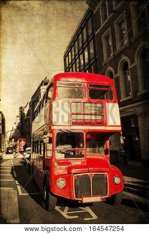 vintage style picture of a classic Routemaster bus in London UK