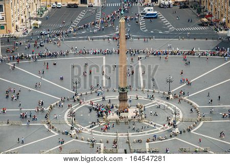 Aerial view of the buildings and streets from the roof point of The Papal Basilica of St. Peter in Vatican city Italy