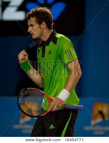 MELBOURNE - 28 januari: Andy Murray van Groot-Brittannië in zijn semi-definitieve overwinning tegen David Ferrer van Spa