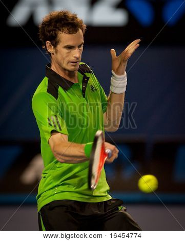 MELBOURNE - 28 januari: Andy Murray van Groot-Brittannië in zijn semi-definitieve overwinning tegen David Ferrer van Spa