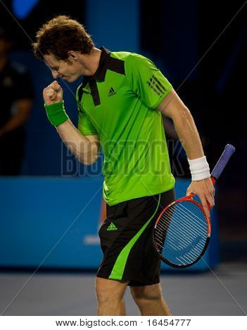 MELBOURNE - 28 januari: Andy Murray van Groot-Brittannië in zijn semi-definitieve overwinning tegen David Ferrer van Spa