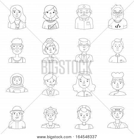 People of different profession set icons in outline design. Big collection of people of different profession vector symbol stock illustration