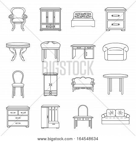 Furniture and home interior set icons in outline design. Big collection of furniture and home interior vector symbol stock illustration