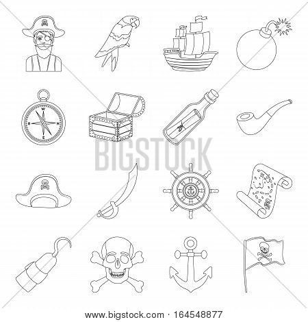 Pirates set icons in outline design. Big collection of pirates vector symbol stock illustration