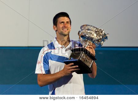墨尔本-一月三十日: Novak Djokovic 的塞尔维亚赢得 2011年澳大利亚公开赛决赛。1 月 30 日