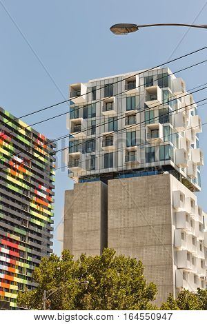 Melbourne Australia - February 2015: Upper House apartments in Swanston Street Carlton designed by Jackson Clements Burrows Architects with 