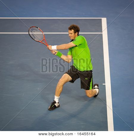 MELBOURNE - 28 januari: Andy Murray van Groot-Brittannië in zijn semi-definitieve overwinning tegen David Ferrer van Spai