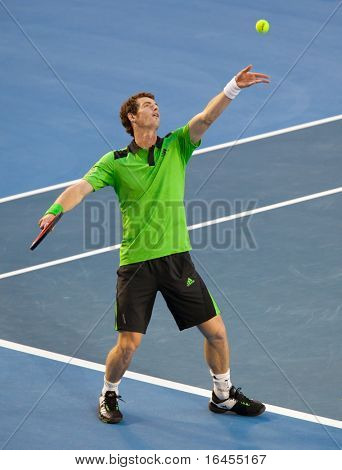 MELBOURNE - 28 januari: Andy Murray van Groot-Brittannië in zijn semi-definitieve overwinning tegen David Ferrer van Spai