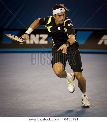 MELBOURNE - 28 januari: David Ferrer van Spanje in zijn halve finale verlies aan Andy Murray van Groot-Brittannië